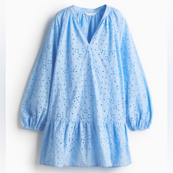 NWT H&M Powder Light Blue Tunic Dress w/ Eyelet Embroidery SOLD OUT ONLINE - Picture 3 of 16
